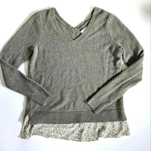 LOFT merino wool blend sage dusty green layered sweater Sz M